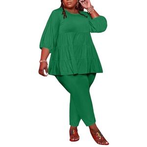Elegant Green Women's Tunic And Pant Set